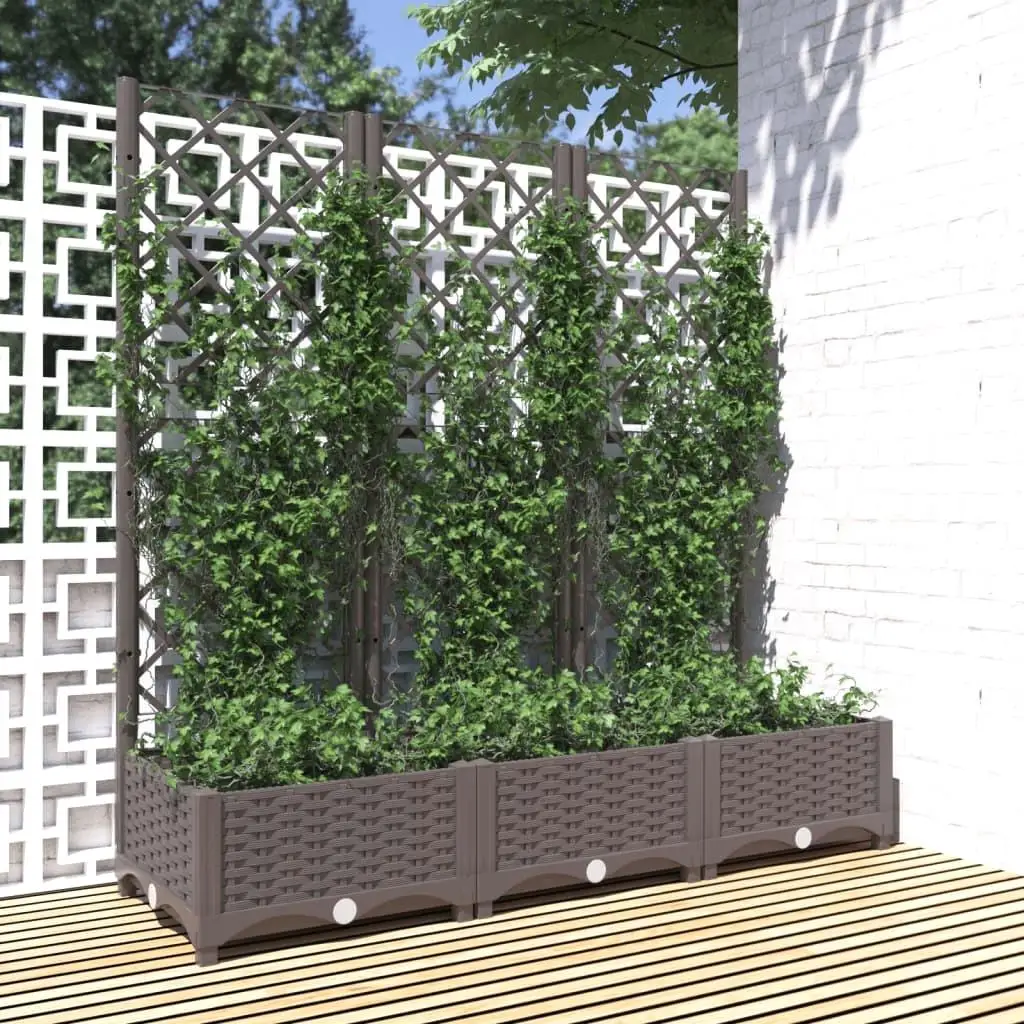 120x40x121.5 cm Brown Garden Planter with Trellis - Durable PP Material