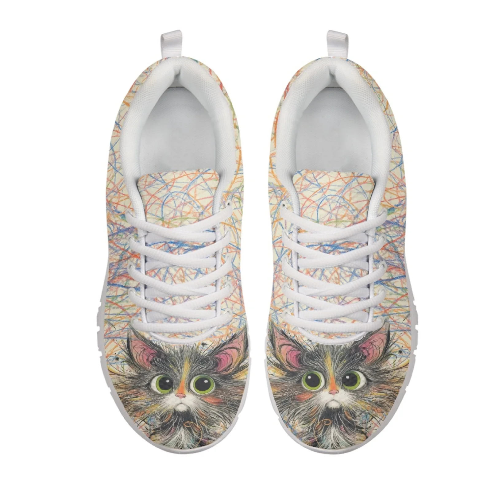 Coloranimal Messy Line Cat Art Women's Running Shoe Lightweight Soft Mesh Running Sneakers for Travel