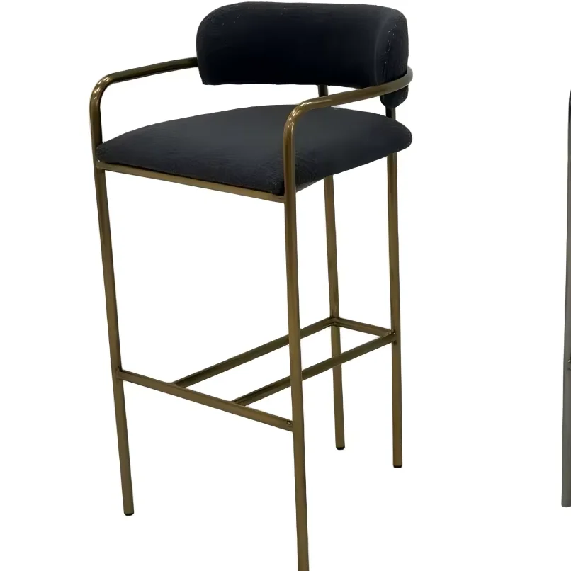 

Light Luxury Art Stool Furniture Stainless Steel With Leather Cushion And Backrest High For Coffee Shop Modern Bar Chair