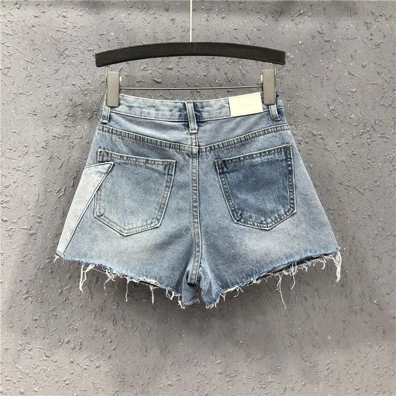 Cotton Tannin Perforated Light Blue Denim Shorts  streetwear  pants  Wide Leg Pants  Pockets  Shorts  Cotton  HIGH