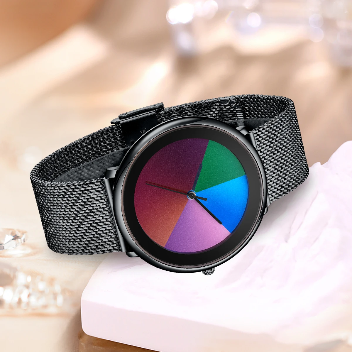LIGE Unique Women Watch Fashion Casual Colorful Changing Dial Quartz Wriswatch Simple Ultrathin Steel Lady Watches Special Gift