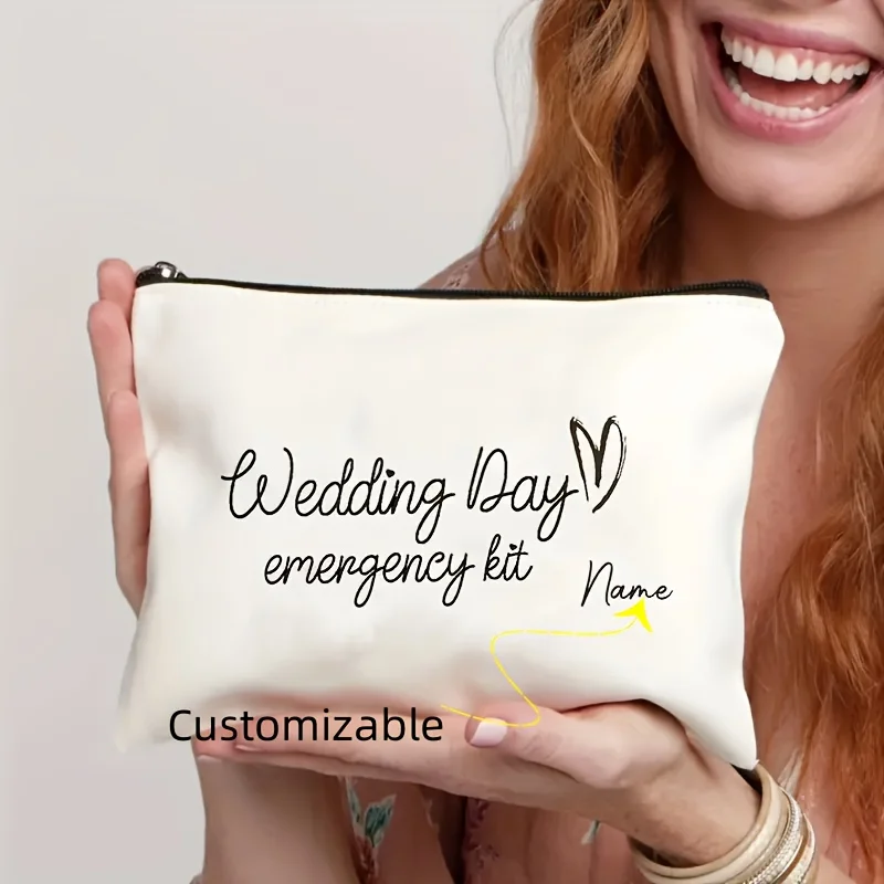Customizable Wedding Emergency Makeup Bag with Your Name, Party Gift Zipper Pouch,Reusable Bridal Lightweight Cosmetic Organizer