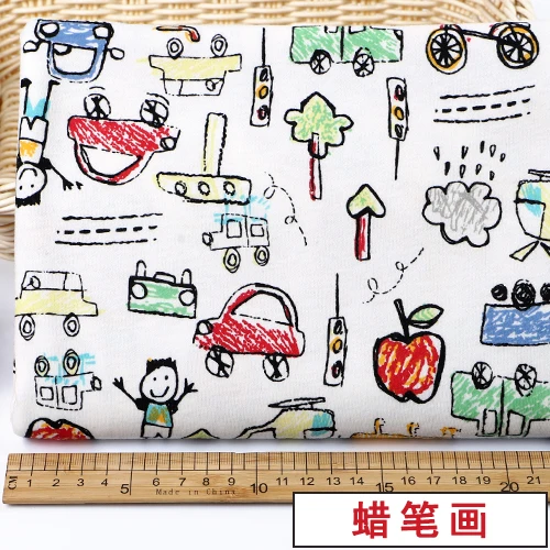 Pure Cotton Fabric Children\'s Jersey Knit Fabric 100% Princess Kids Dress Sewing Cute Floral Anime Cartoon Printed Brocade DIY