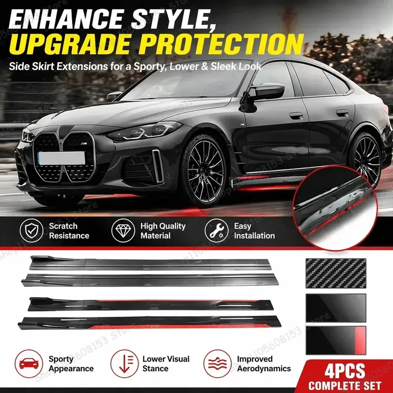 For BMW i4 F32 F33 F36 4 Series 420i 430i 440i 2M Car Side Skirt Extension Lip Kit Bumper Trim Racing Spoiler Aerodynamic