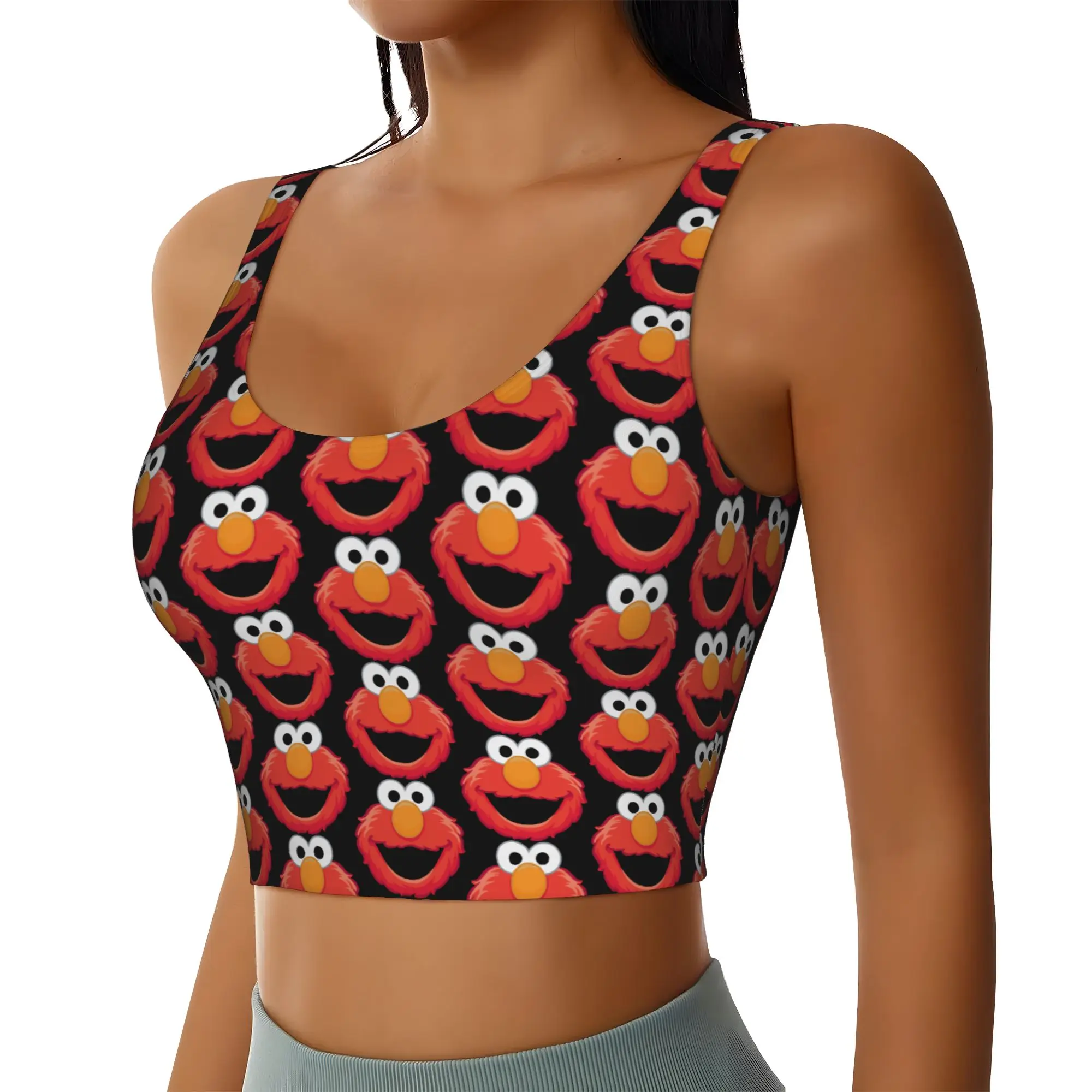 Custom Women's Cookies Anime Monsters Sports Bras Elmo Cartoon High Impact Gym Workout Yoga Crop Tank Tops