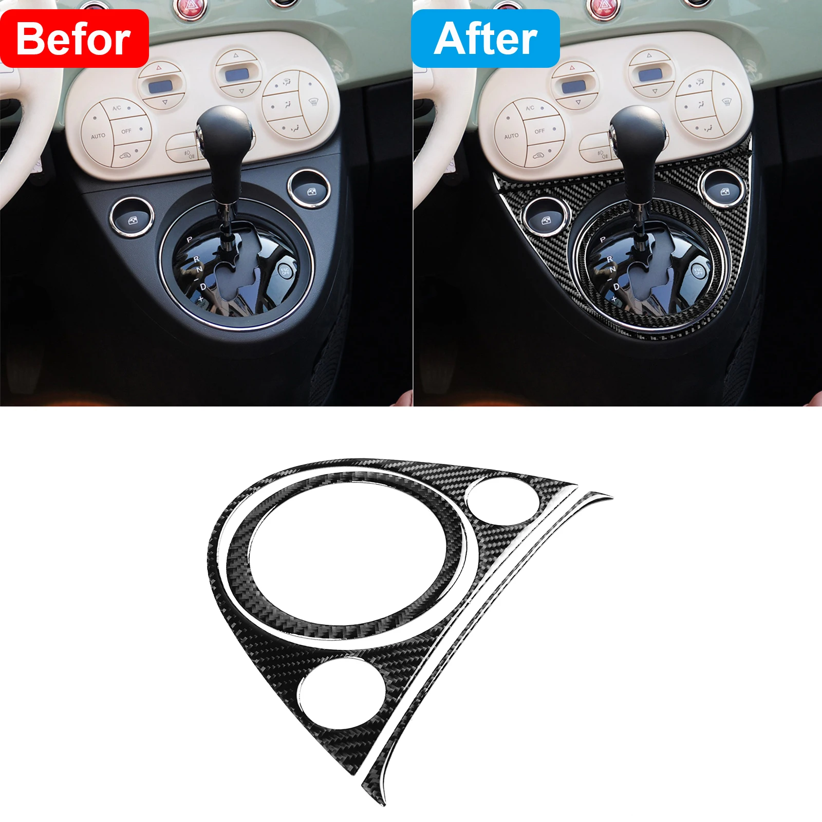 3pcs Carbon Fiber Interior Gear Shift Surround Frame Trim For Fiat 500 2012-2015 Car Interior Mouldings