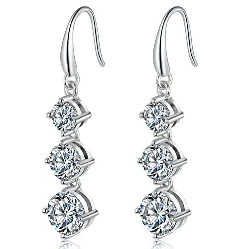 

Three-Stone Crystal Drop Earrings With Hook Closure For Women Fashion Jewelry Accessory