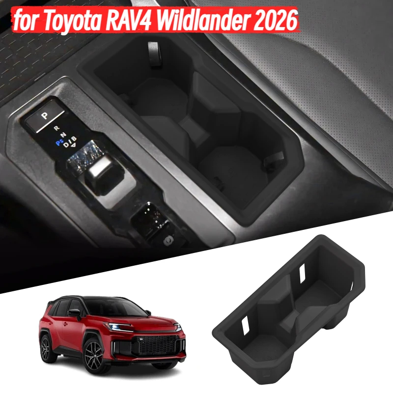 

for Toyota RAV4 Wildlander 2026 Central Console Water Cup Holder Storage Box Drinks Shock-Absorbing Car Accessories Black