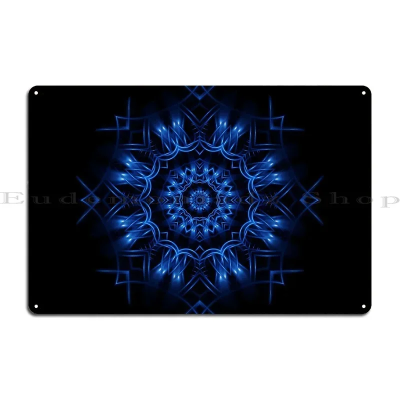Glossy Blue Kaleidoscopic Mandala Metal Sign Wall Decor Personalized Mural Cinema Customized Tin Sign Poster