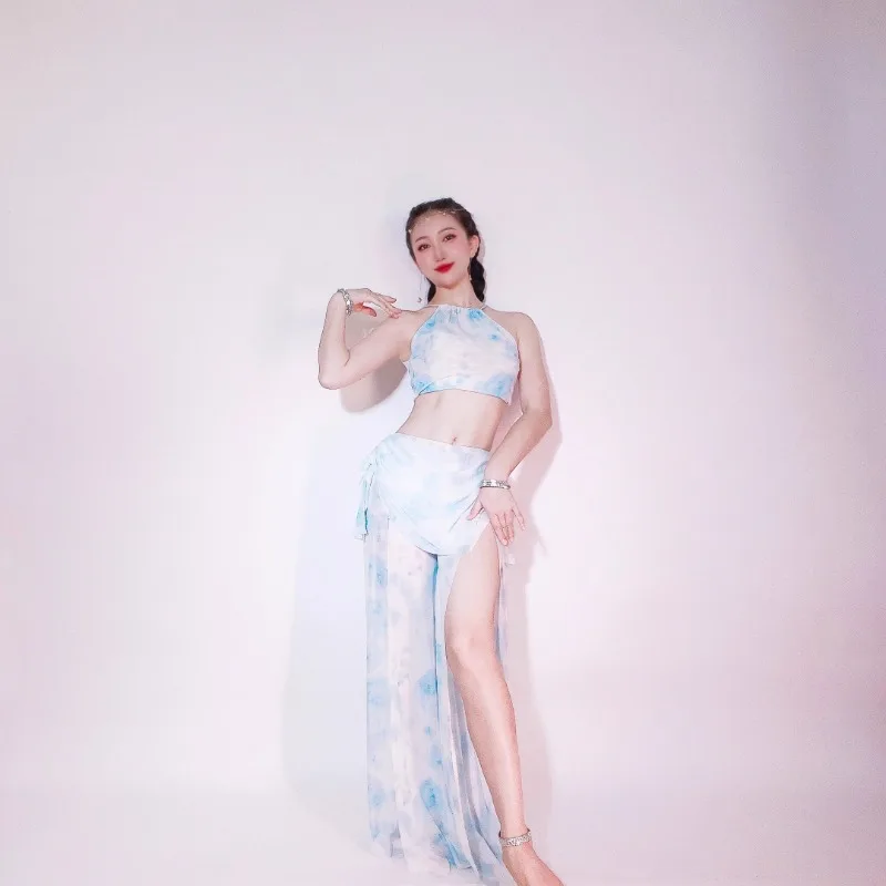 Customized New Belly Dance Costumes Oriental Dance Suit Practice Clothes Beginner Top Mesh Pants Split Set