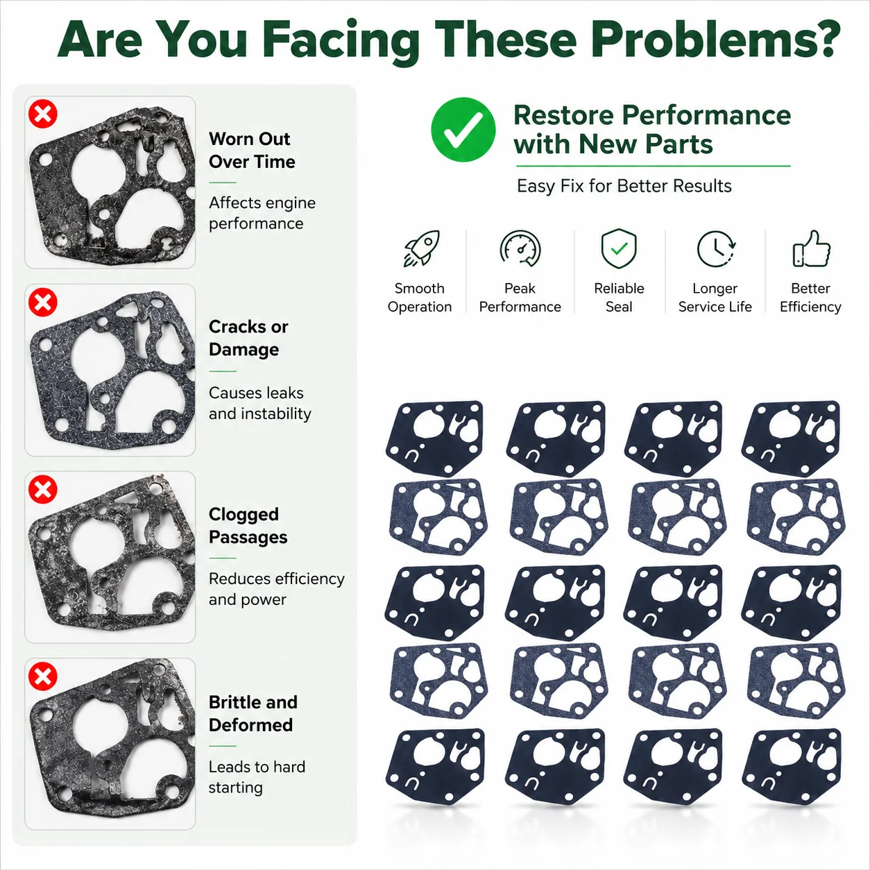 12Pcs Carburetor Diaphragm Gasket Kit For 495770 795083 5083H 5083K Lawn Mower 3.5-4.5HP Replacement Parts For Craftsman Stens