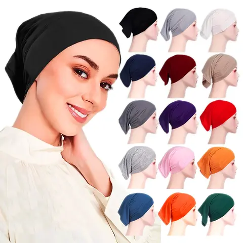 라마단 이슬람 여성 스카프 스트레치 저지 내부 Hijabs 모자 Hijab 모자 아래 라운드 전면 이슬람 여성 Turban 보닛
