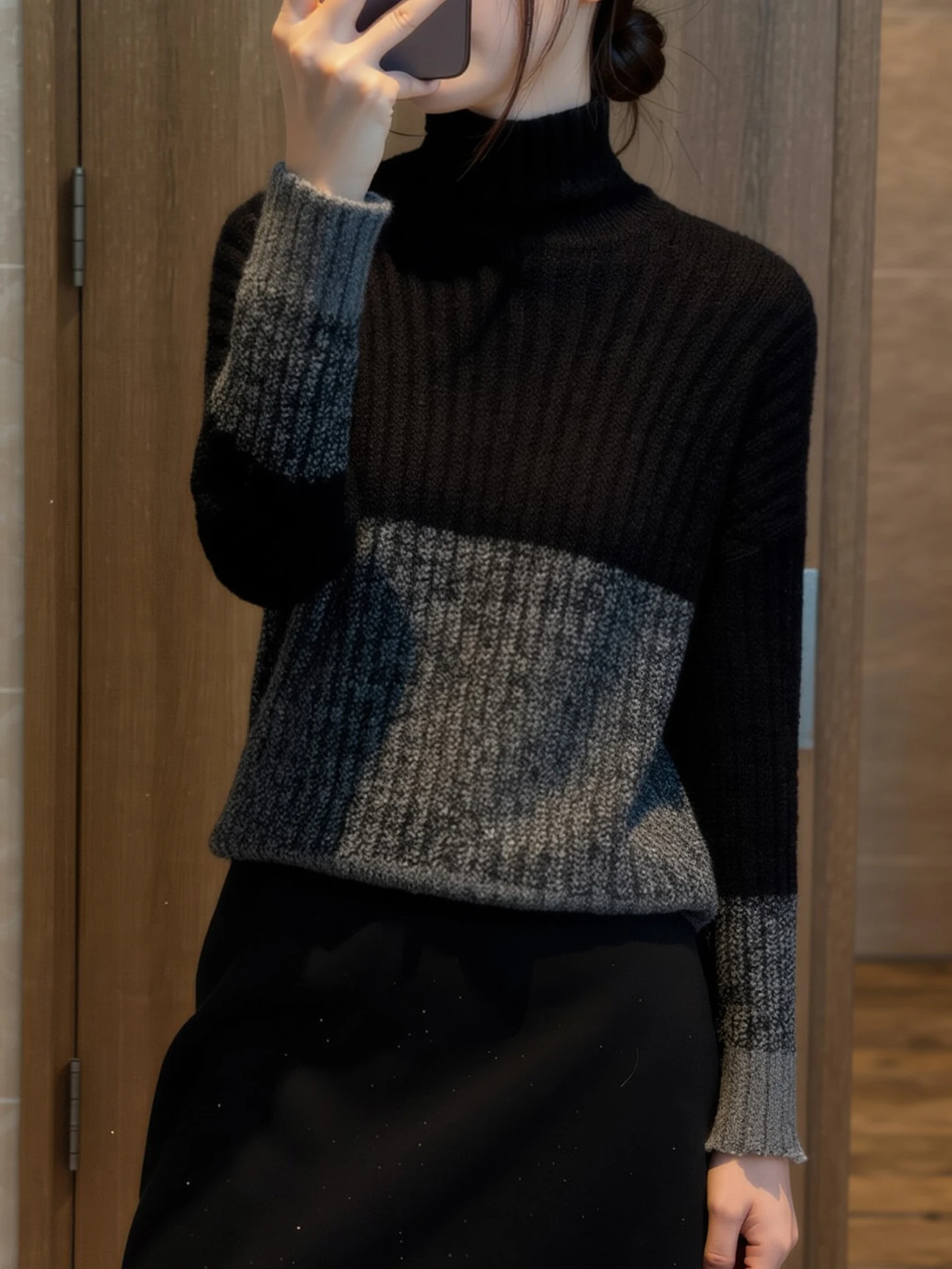 

Korean Sle Long Sve Camere Knit Sweater Color Blo Slimming Simple Design Winter Faion Commute Friendly Women's Top