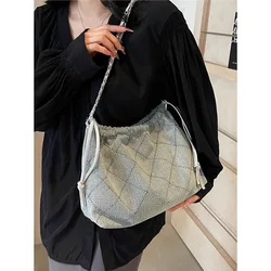This Year's Popular Denim Bag Women's Large-capacity 2024 New Summer Casual Fashion Chain Crossbody Bucket Bag
