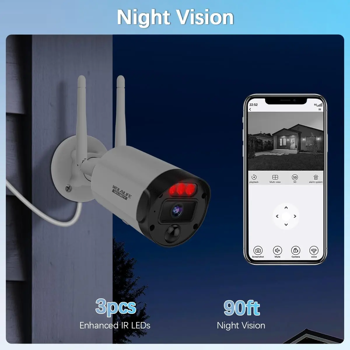 【Super visión nocturna de 90 pies】 Sistema de cámaras de seguridad inalámbricas para exteriores de 5 MP, cámaras inalámbricas para seguridad en el hogar, seguridad de vídeo en el hogar C
