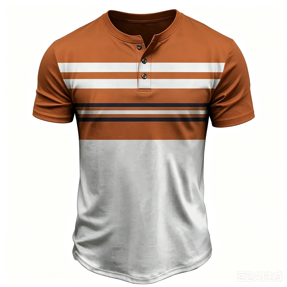 Funny Stripes 3D Print Men's Henry T shirt Fashion Henry Collar Button Tops Summer Loose Short Sleeve Tees Daily Casual Clothing