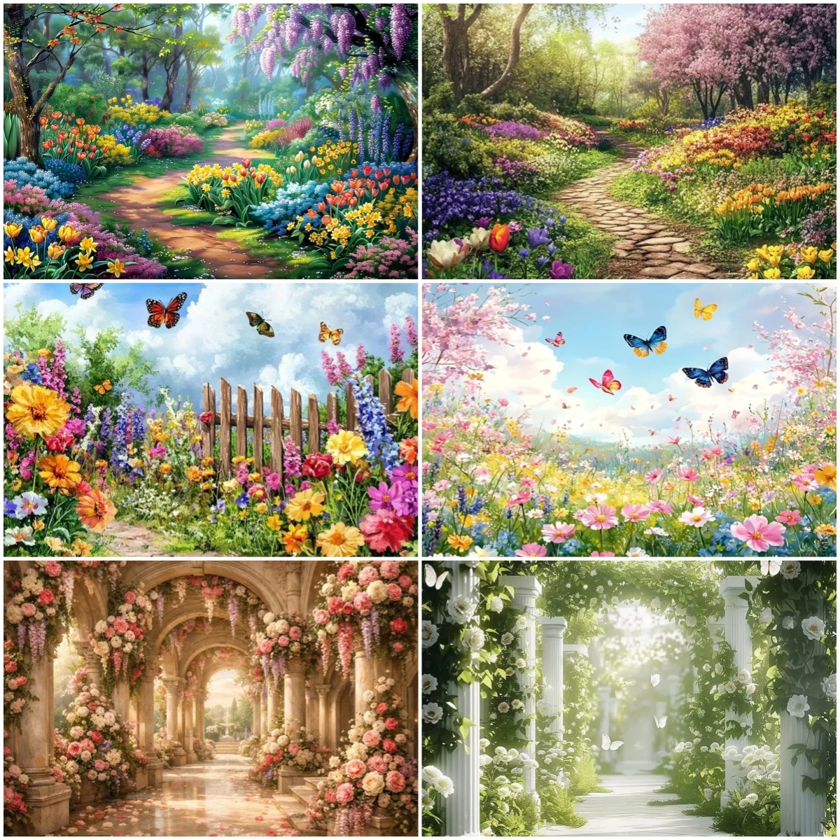 

Dreamy Garden Background Flower Butterfly Backdrop Newborn Baby Shower Wedding Birthday Party Banner Decoration Photography Prop