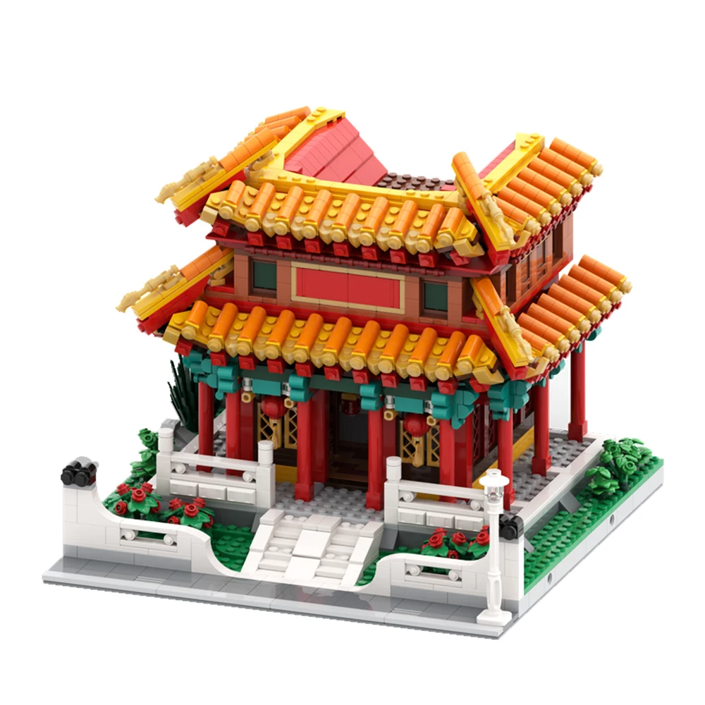 MOC City Street View Building Chinese Traditional Festivals New Year Temple Modular Building Block Assembly Model Brick Toys