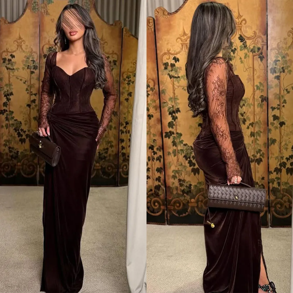 

High Quality Customized Sweetheart Lace Floor Length Full Sleeves Robe De Soirée Femme Chic Dresses for Women Party Abendkleid