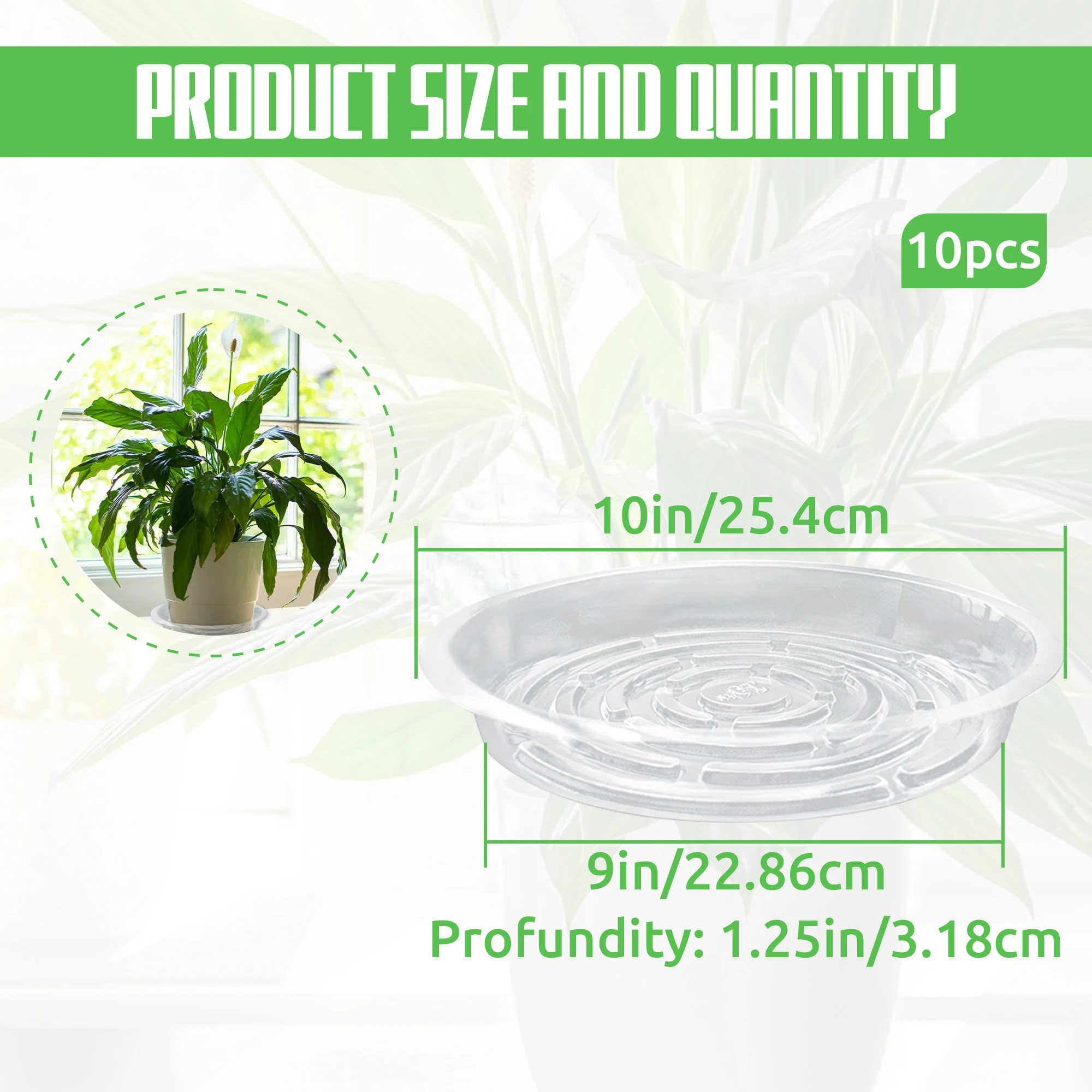

10 шт. 10-дюймовые прозрачные толстые пластиковые поддоны для растений, универсальные прозрачные поддоны для цветочных горшков