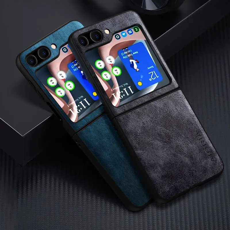 Premium-PU-Leder-Handyhülle für Samsung Galaxy Z Flip 5, 4, 3, kratzfeste, einfarbige Schutzhülle