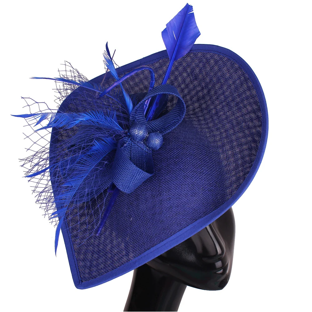 Royal Blue Feather Flower Headwear Handmade For Women Elegant Fashion Fascinator Hat Or For Bride DIY Hair Accessories Chi Hat