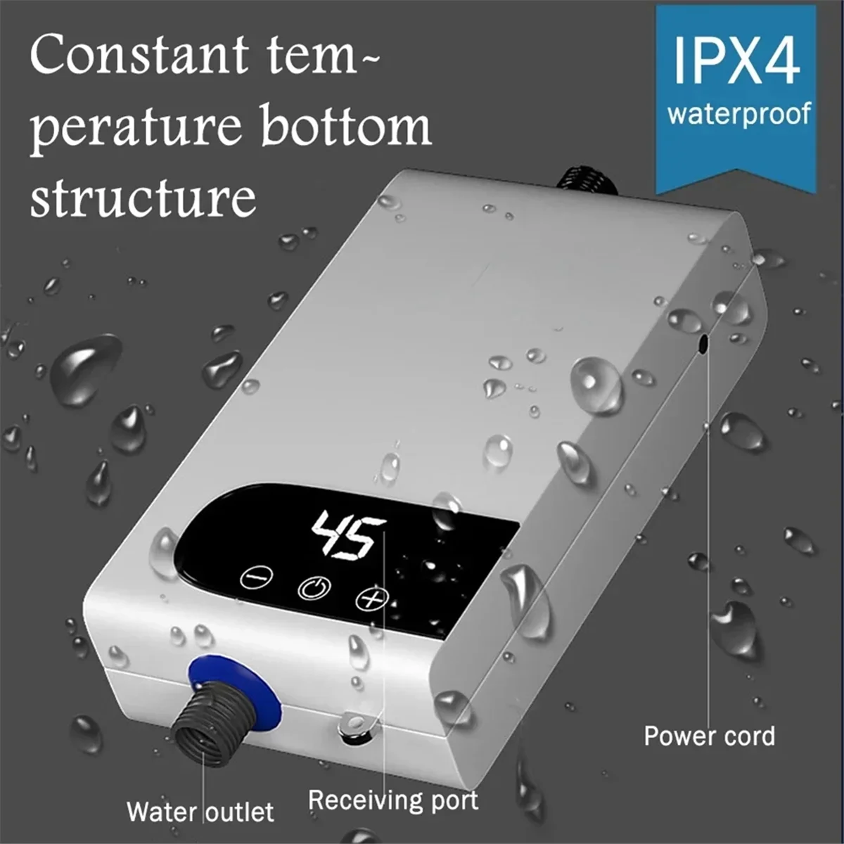 ABGU Instant Water Heater 5500W Power Portable for Bathroom, Shower and Kitchen IP4 Waterproof LCD Digital Display EU Plug