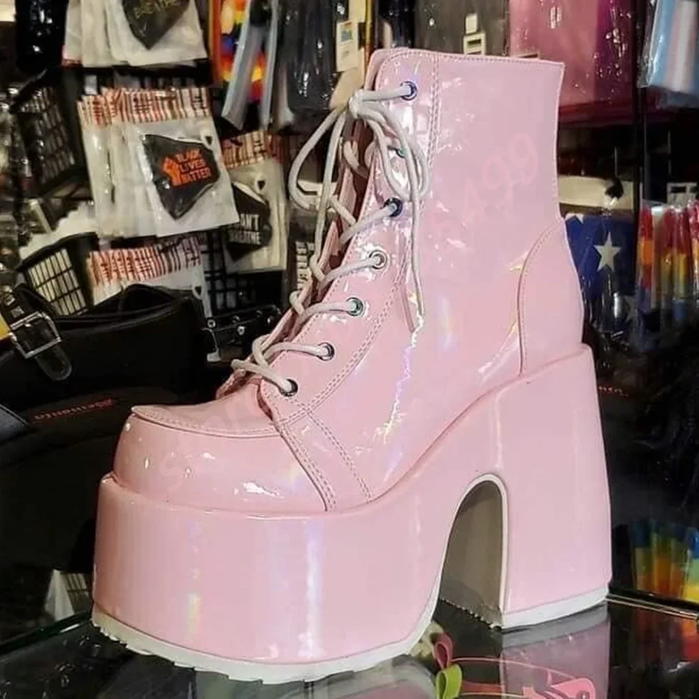 

Ботинки для вечеринок в стиле панк на толстой подошве, модные ботильоны с круглым носком, 34–48, толстые ботильоны на высоком каблуке, новые мотоциклетные ботинки на шнуровке Street Rock