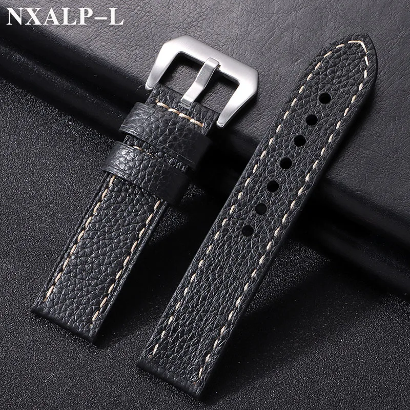 جلد طبيعي الساعات 20 مللي متر 22 مللي متر 24 مللي متر ل بانيراي PAM حزام ليتشي نمط خياطة سوار الرجال استبدال حزام (استيك) ساعة