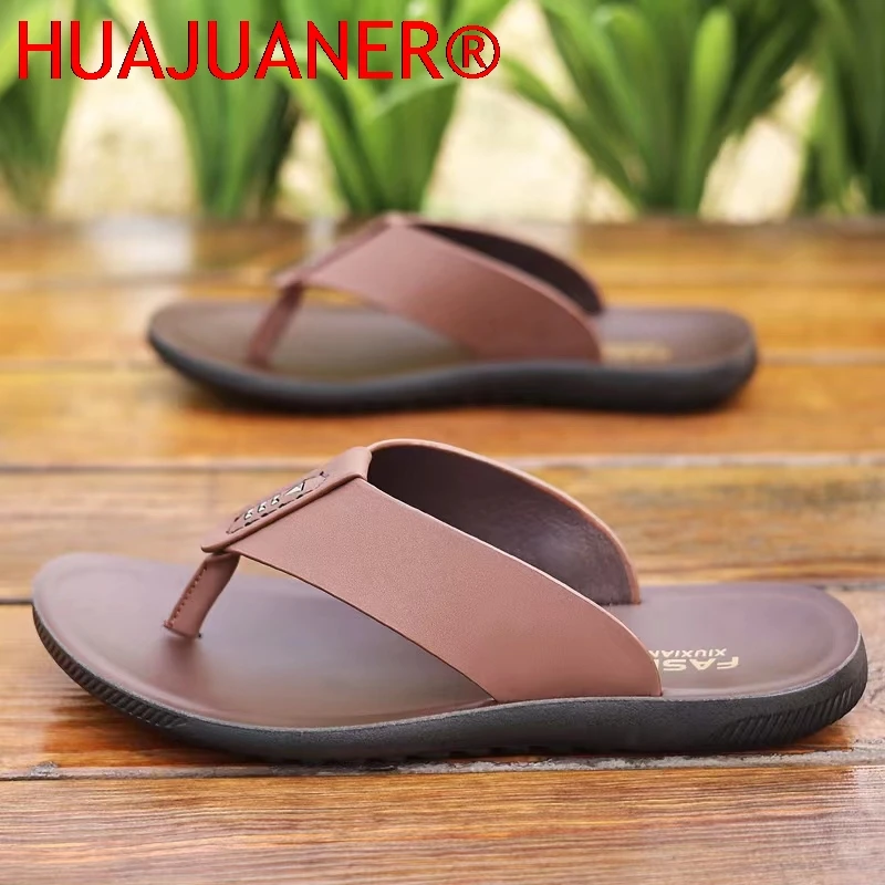 

New Trend Men Flip Flops Outdoor Leather Sandals Breathable Man Half Drag Non Slip Comfy Slippers Summer Beach Walking Footwear