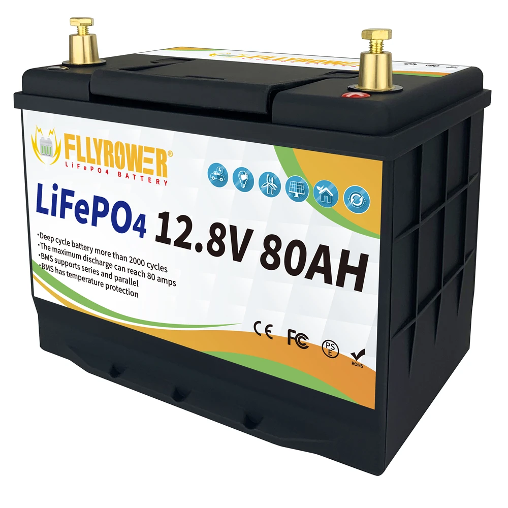 FLLYROWER LiFePO4 Battery 12V 30Ah 80Ah 120Ah 200Ah Grand A Cells Lithium Iron Phosphate Bulit-in BMS Rechargeable For Boat RV