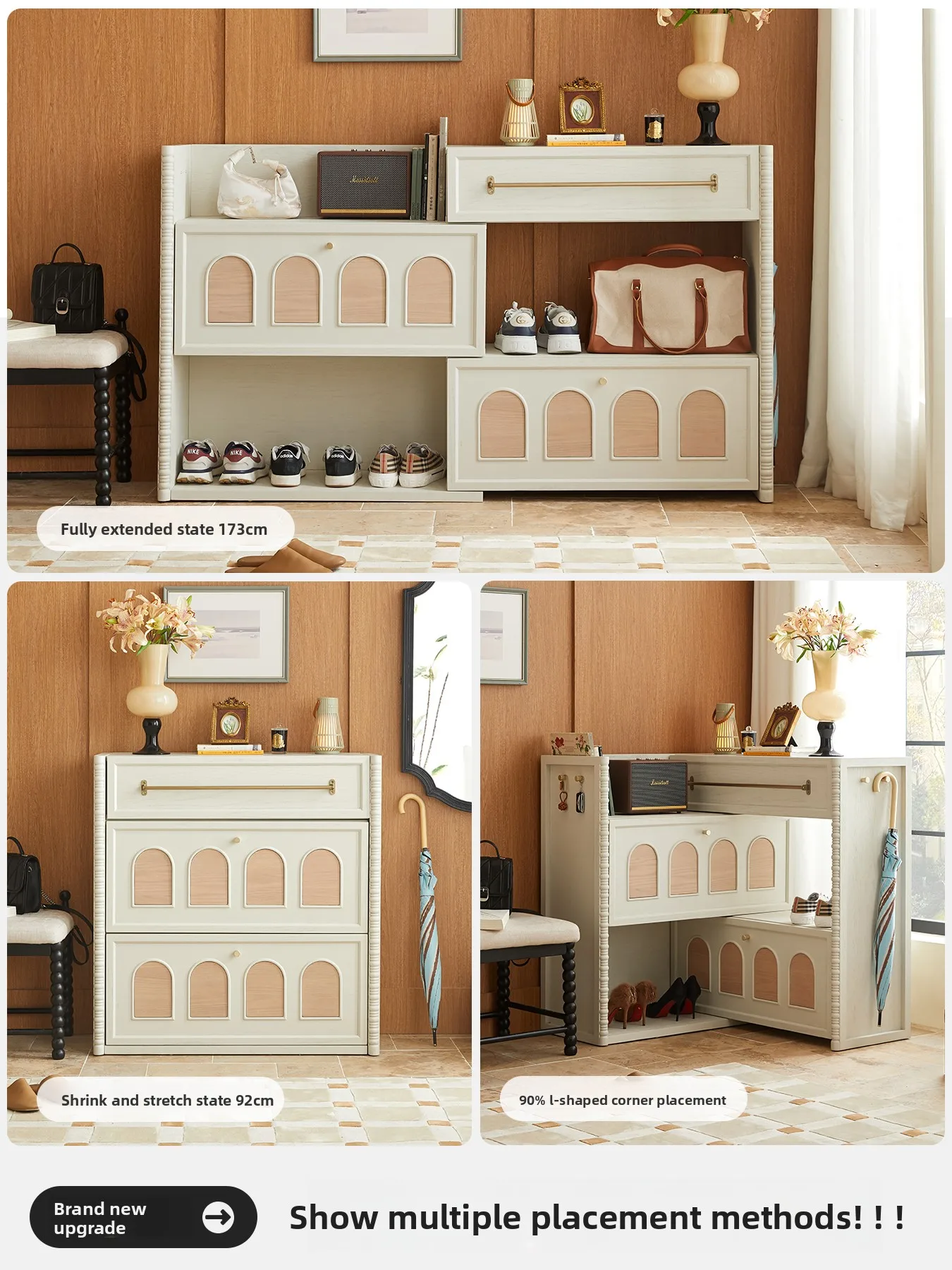 YFY solid wood rotary telescopic shoe cabinet, integrated storage locker shoe rack at the entrance of the home