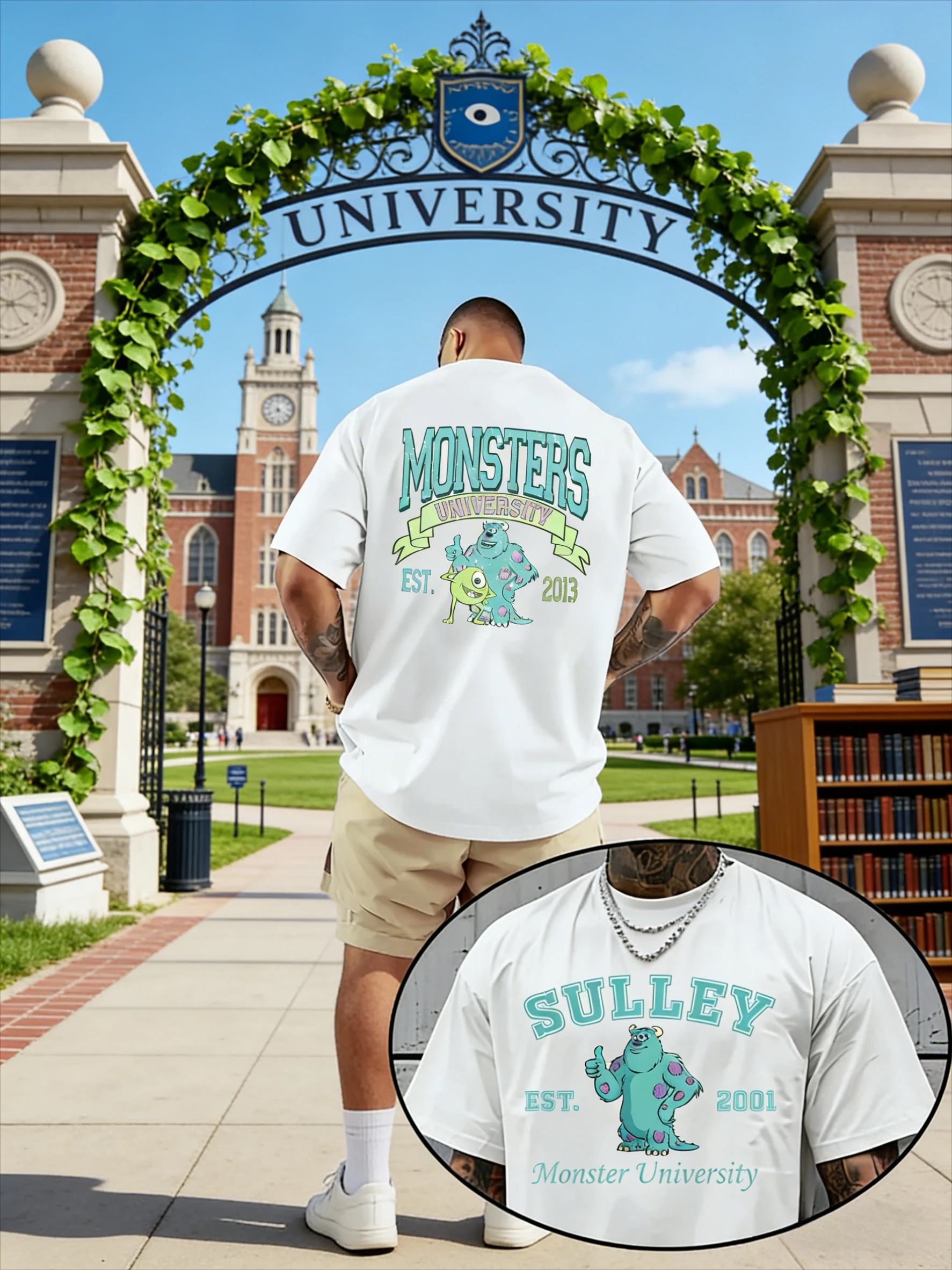 

Summer Disney Monsters University Print Pattern Printed Pure Cotton T-shirt, Fashionable Loose Casual Short-sleeved, Unisplesy