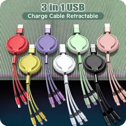 Cable USB retráctil 3 en 1, Cable de datos de carga rápida para Iphone, Samsung, Huawei, Xiaomi, Cable de carga múltiple