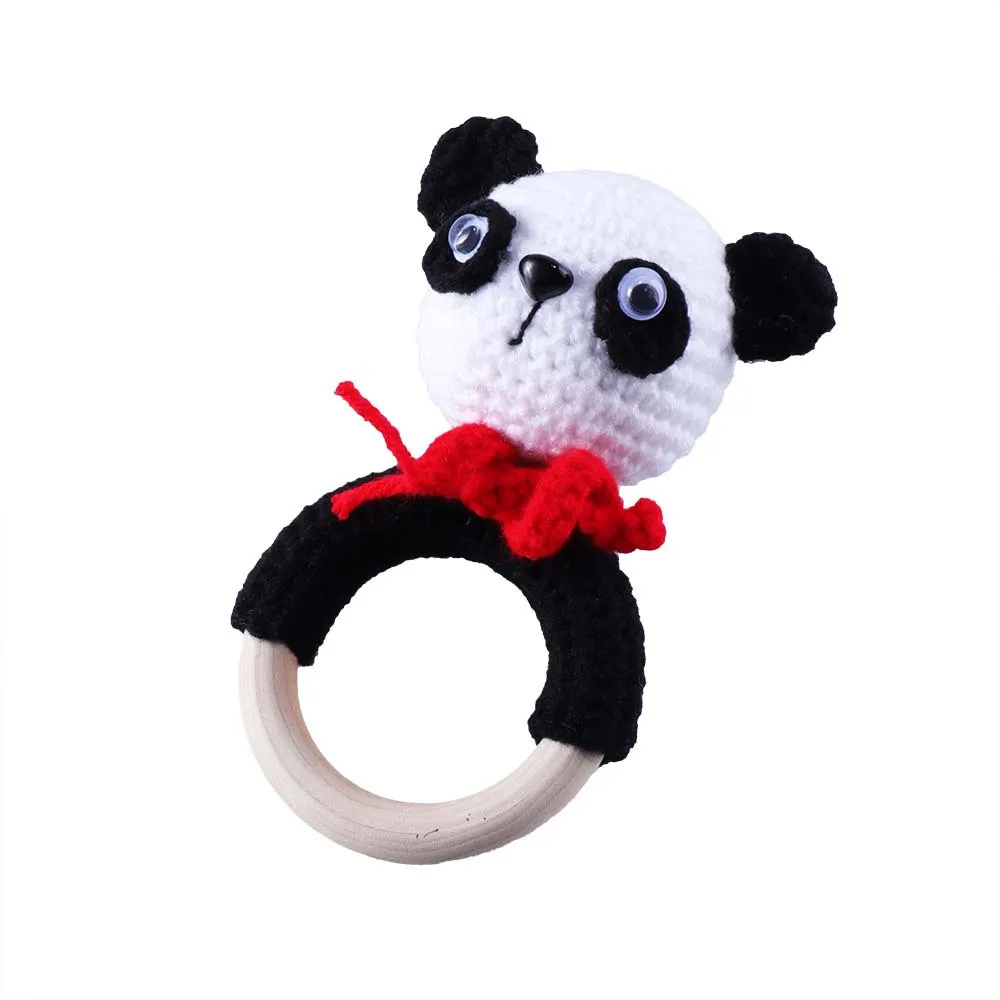 Baby Knitted Rattles Wooden Ring Sound Kodong Animal Ringing Interactive Toys Baby Soothing Doll Handmade Weaving Toys