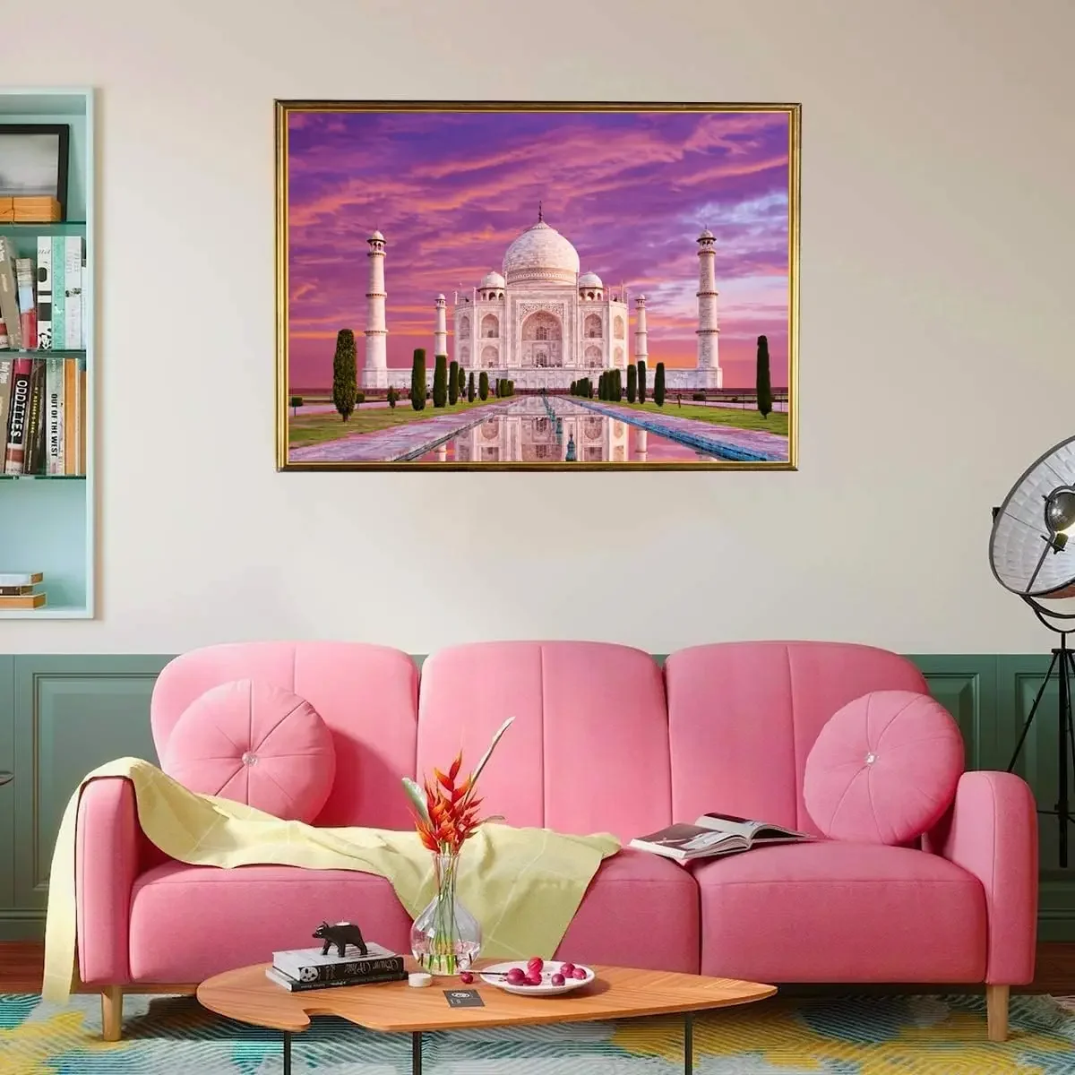 1000/500/300 Pieces Wooden Puzzle Taj Mahal Sunset Jigsaw Puzzles Challenging Family Activity for Gameroom Bedroom Livingroom