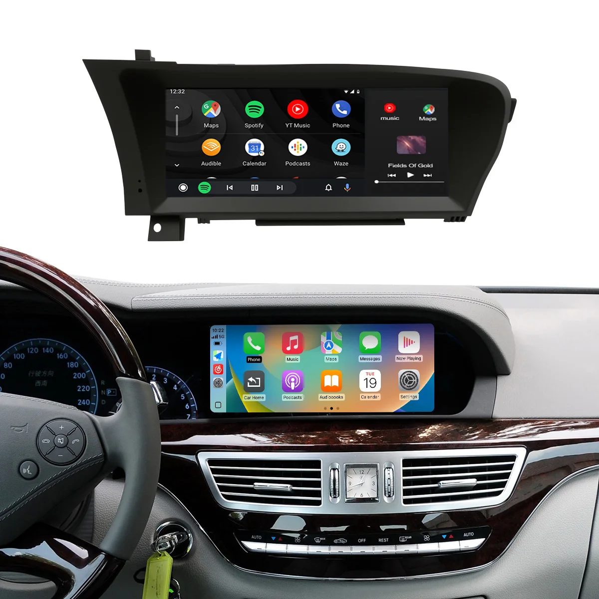 Electric navigational instruments compatible with Android Auto and wireless CarPlay for the Mercedes-Benz W204 C-Class sedan