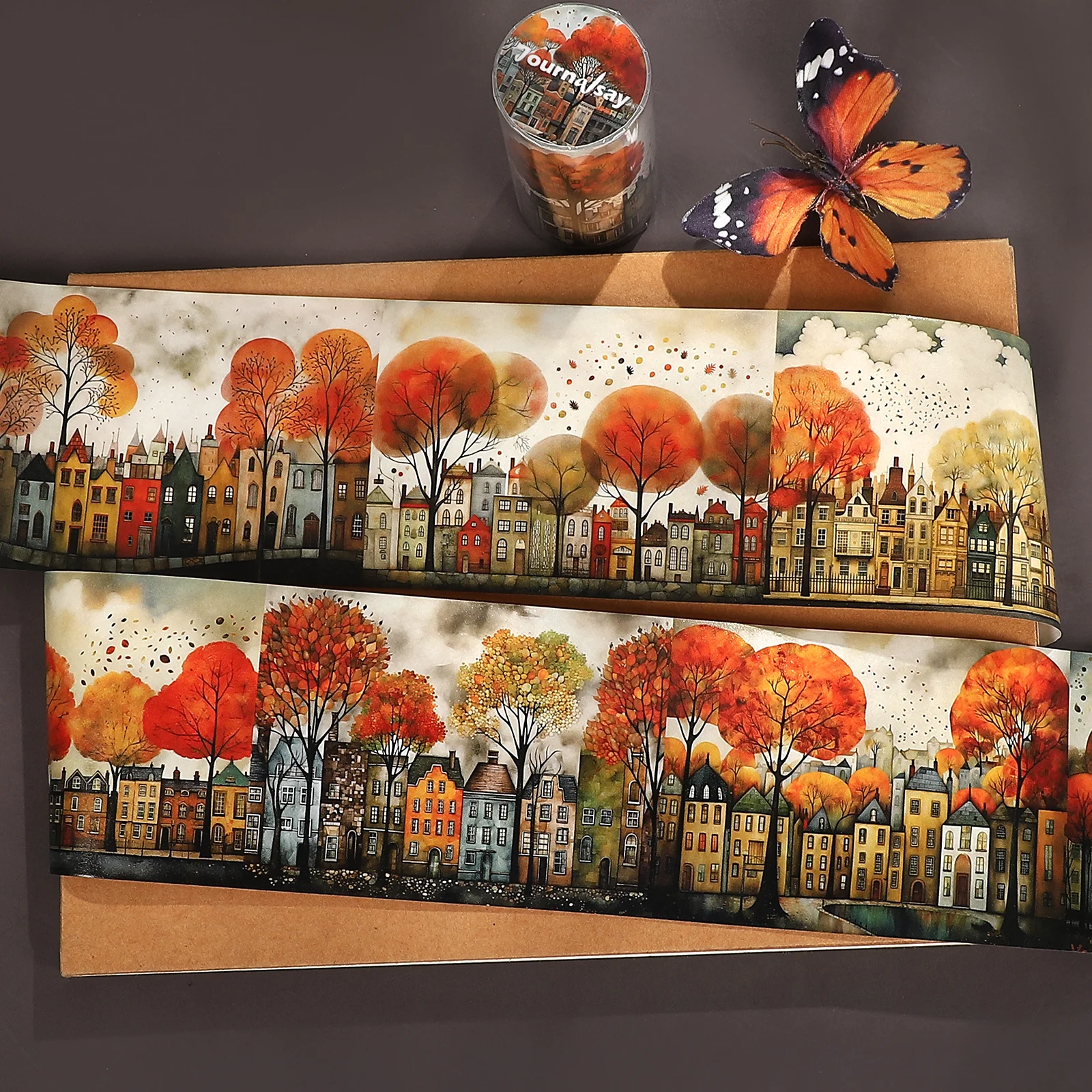 80mm*172cm Vintage Autumn Tree Street Landscape Washi Tape Creative Journal Material Collage Scrapbooking Stationery