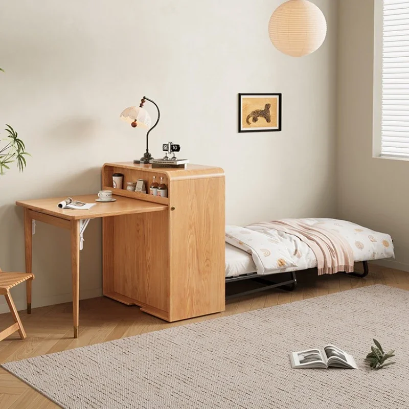 Small apartment log wind home living room movable dining table desk folding bed three-in-one