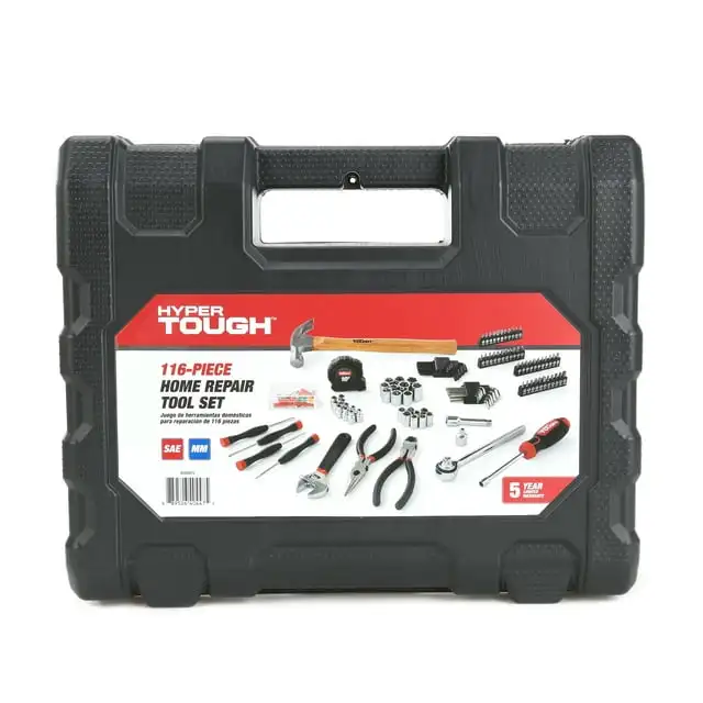 

Hyper Tough 116pc Home Repair Tool Set, New, 11inX13inX3in 6.06lb