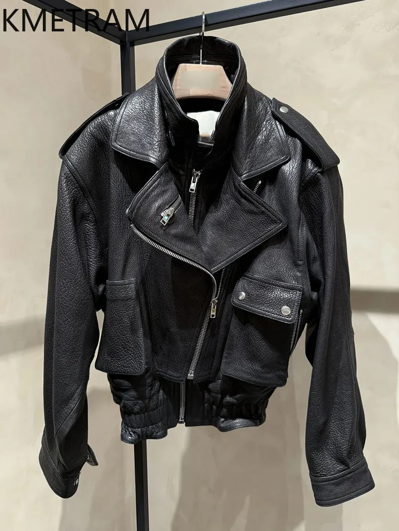 100% First Layer Sheepskin Jacket Woman Motorcycle Short Genuine Leather Jackets Women Autumn Ladies Clothes 2025 Chaquetas