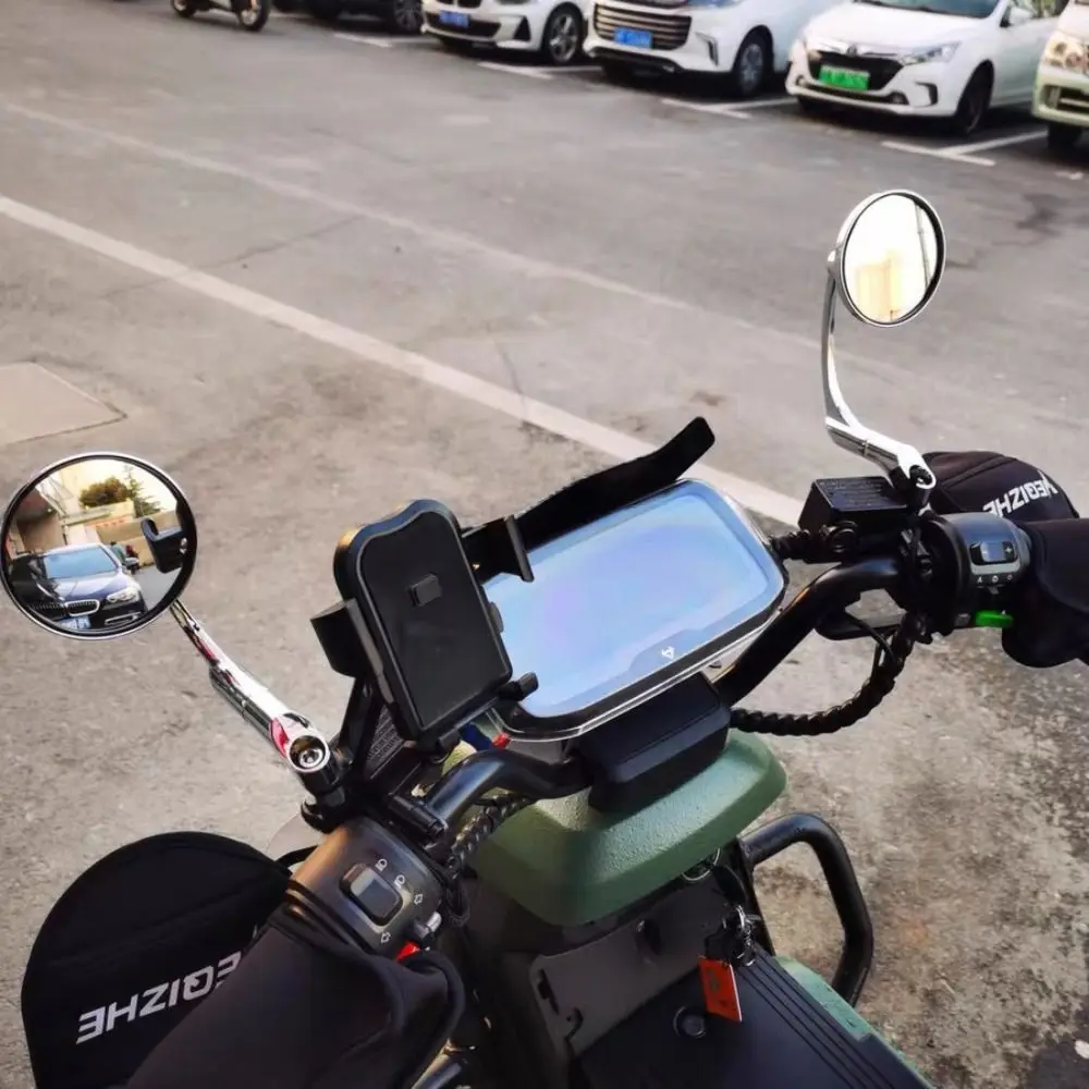 Retro Round Motorcycle Rearview Mirror Silver Bend Rod Reflector Convex Side Mirrors Universal