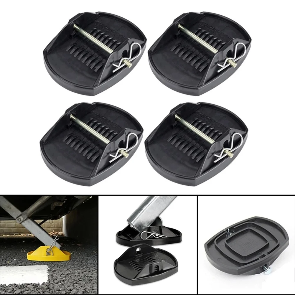 

4Pcs Jack Pads RV Trailer Pads Leveller Wheel Foot Leg Support Lift Pad Black Plastic Material Suitable For Car Repair