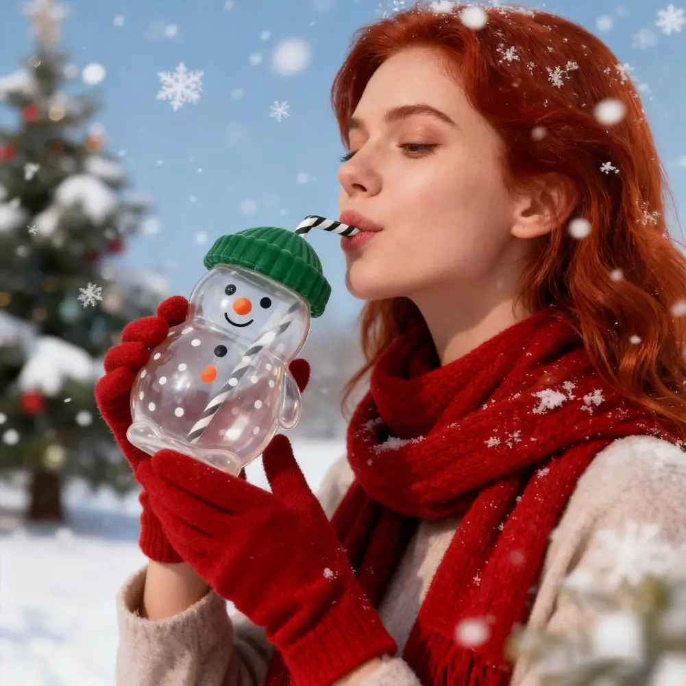 

Snowman Glass Cup Food-grade Mug Christmas Glass Tumbler Set Snowman Penguin Deer Drinking Cups Reusable Holiday Juice for Kids