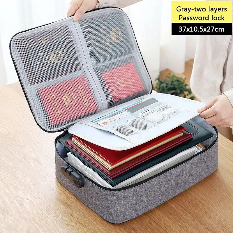 Large Capacity Multi-Layer With Lock Document Tickets Storage Bag Certificate File Organizer Case Home Travel Passport Briefcase