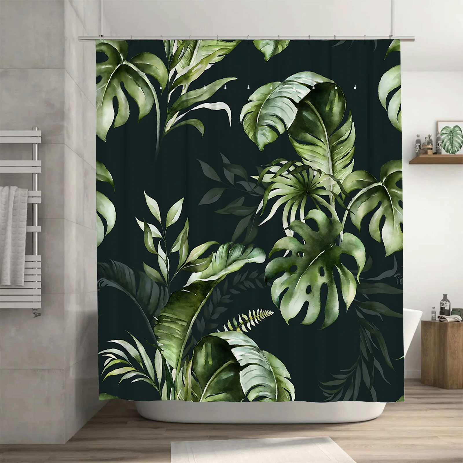 

‌ Занавеска для душа с дизайном тропического листа, водонепроницаемый декор для ванной комнаты, экологически чистый материал, легко чистится, подходит для всех размеров ванной комнаты