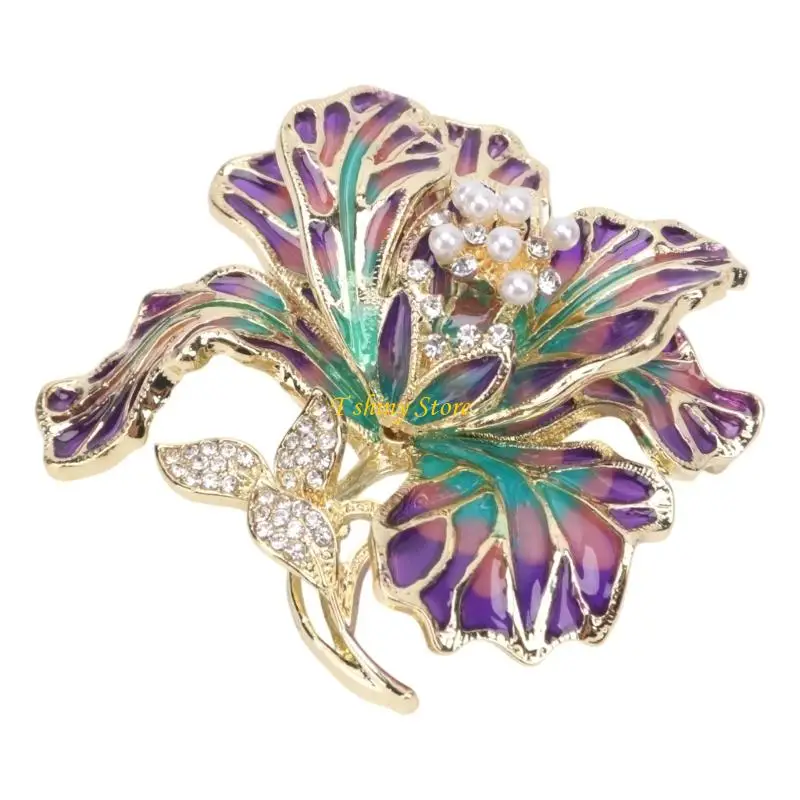 N58F Versatile Floral Shaped Brooch Pin Stylish Peony Charm With Detailed Enamel Work And Pearls Features for Women