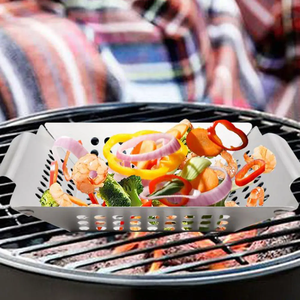 

Stainless Steel Grill Pan Compact Lightweight Professional Bbq Tray Smooth Edges Convenient Multi-Function Grill Topper
