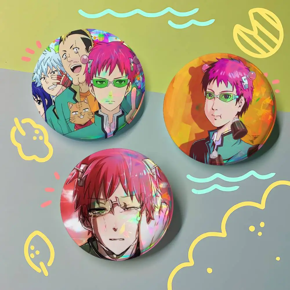 The Disastrous Life Of Saiki K For Badge Fashion Laser Holographic Effect Badge Design Metal Lapel Pin Brooch For Backpack Decor