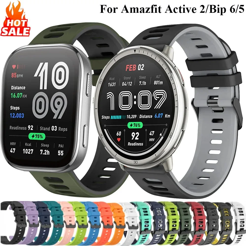 Силиконовый ремешок 20 мм 22 мм для Amazfit Active 2/GTS 4 Mini Cheetah, круглый мягкий браслет для Amazfit GTR/Balance/Bip 6 5/Stratos, ремень